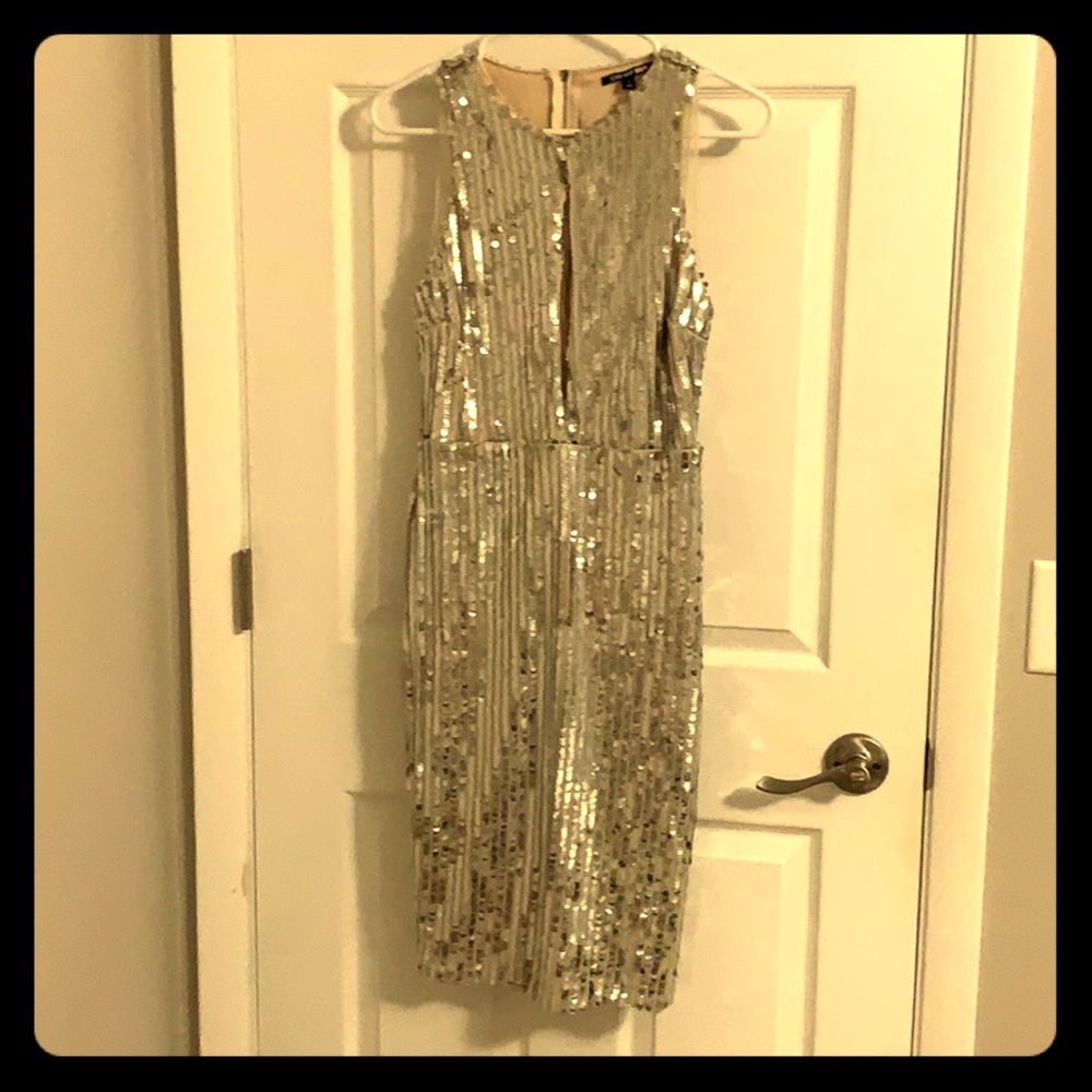 Silver sequin/nude cocktail dress